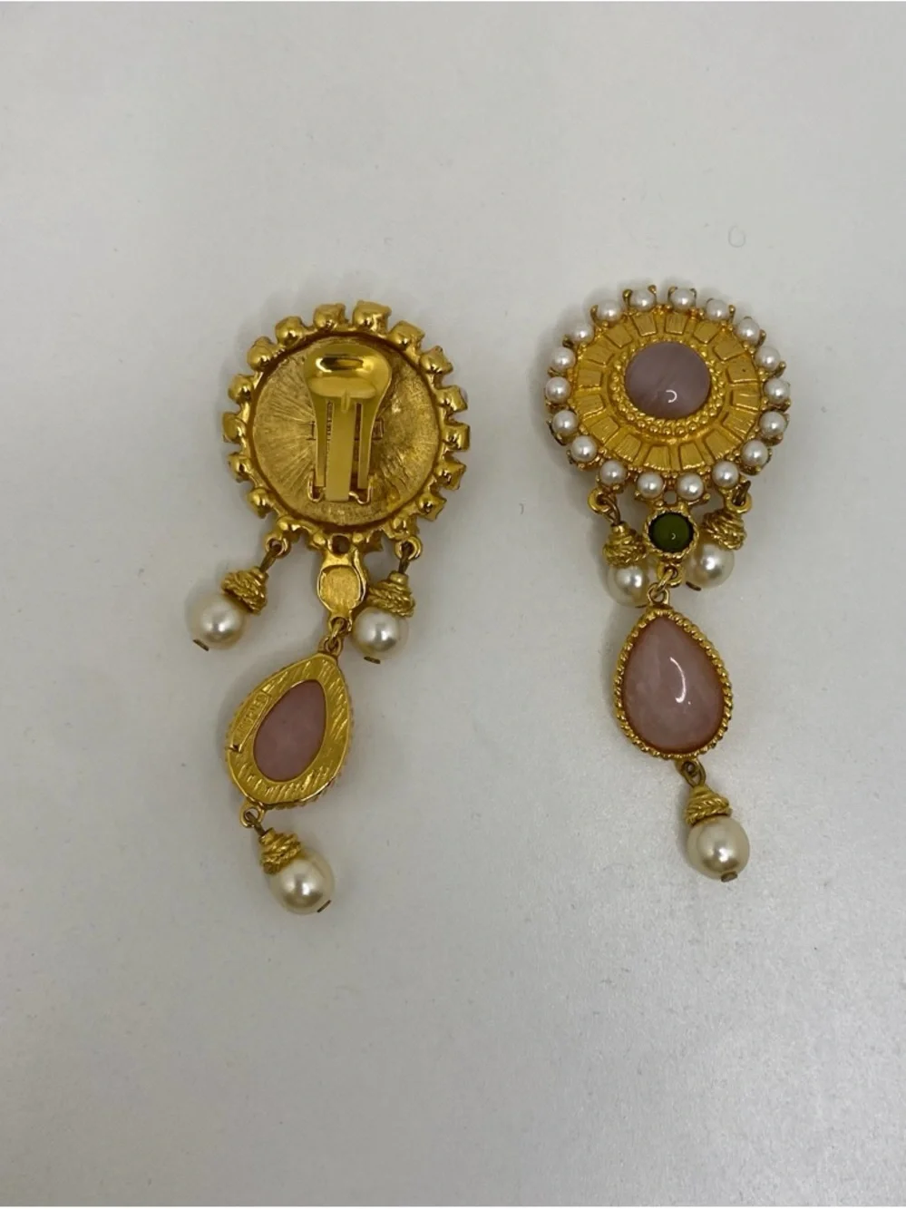 Ben-Amun Gold-Tone Pink and Pearl Drop Earrings - Picture 3 of 8